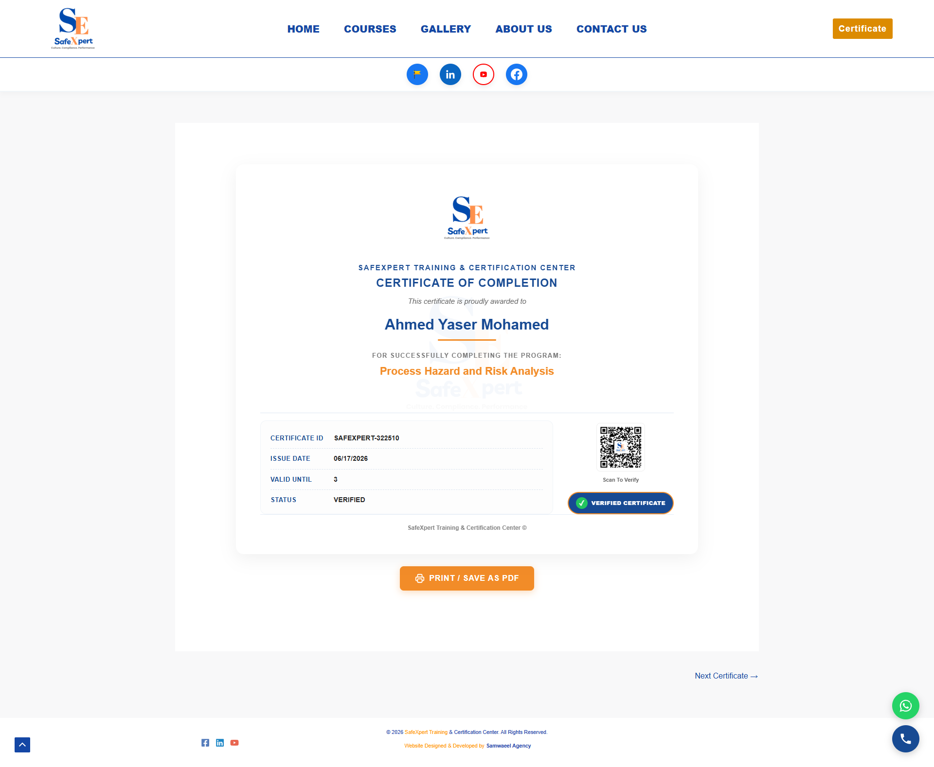 HSE Safexpert Certificates